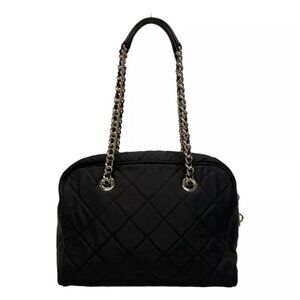 PRADA Triangle Logo - Black Nylon Leather Shoulder Bag 1130-122024